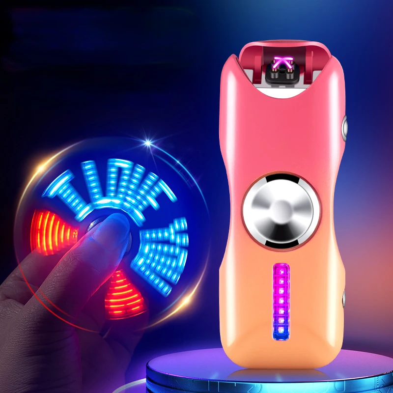Creative Gradient Color Fingertip Gyro Windproof Double Arc 18 Flash Patterns Press Ignition USB Lighter Smoking Accessories