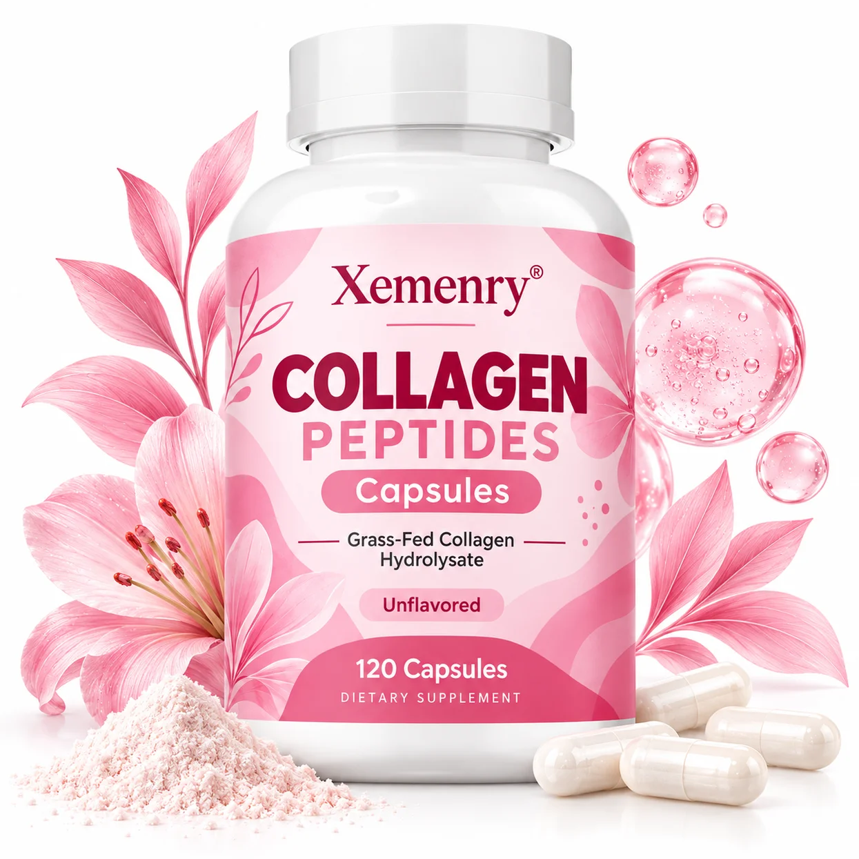 Collagen Peptides Capsules - Enhance Skin Elasticity, Provide Nutrients, Supports Hair, Bones and Joint Health, Improve Vitality