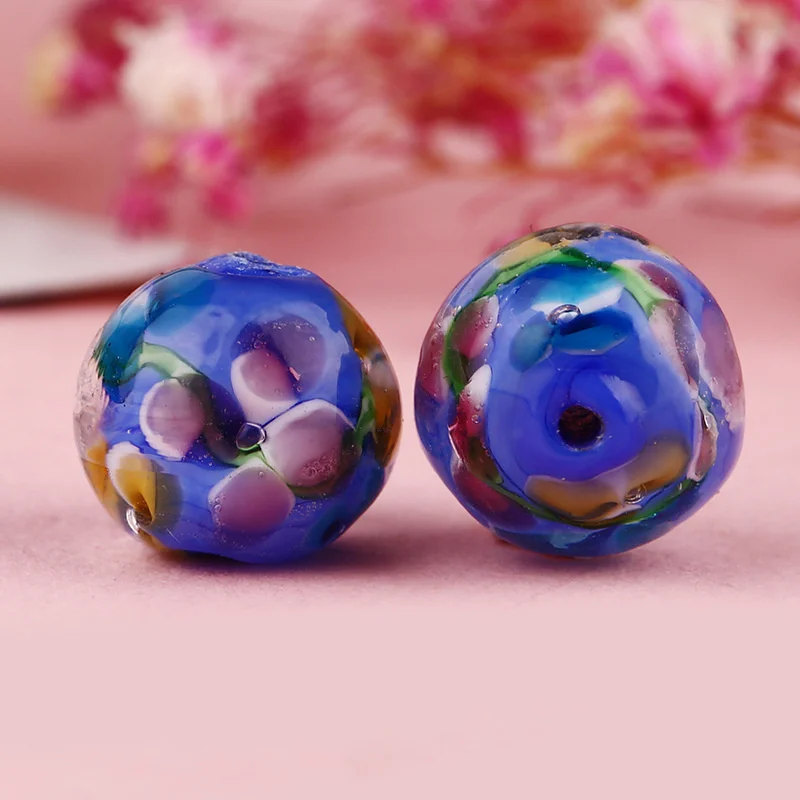 5/10Pcs 12mm Retro Handmade Glass lampwork beads Flower Round  colour decoration beads DIY for Jewelry making Wholesale