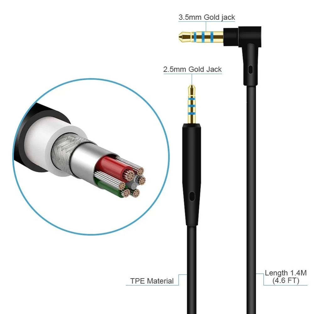 OFC Replacement Stereo Audio Cable Extension Music Cord Wire for Denon AH-D1200 AH-GC25 AH-GC30 AH D1200 GC25 GC30 Headphones