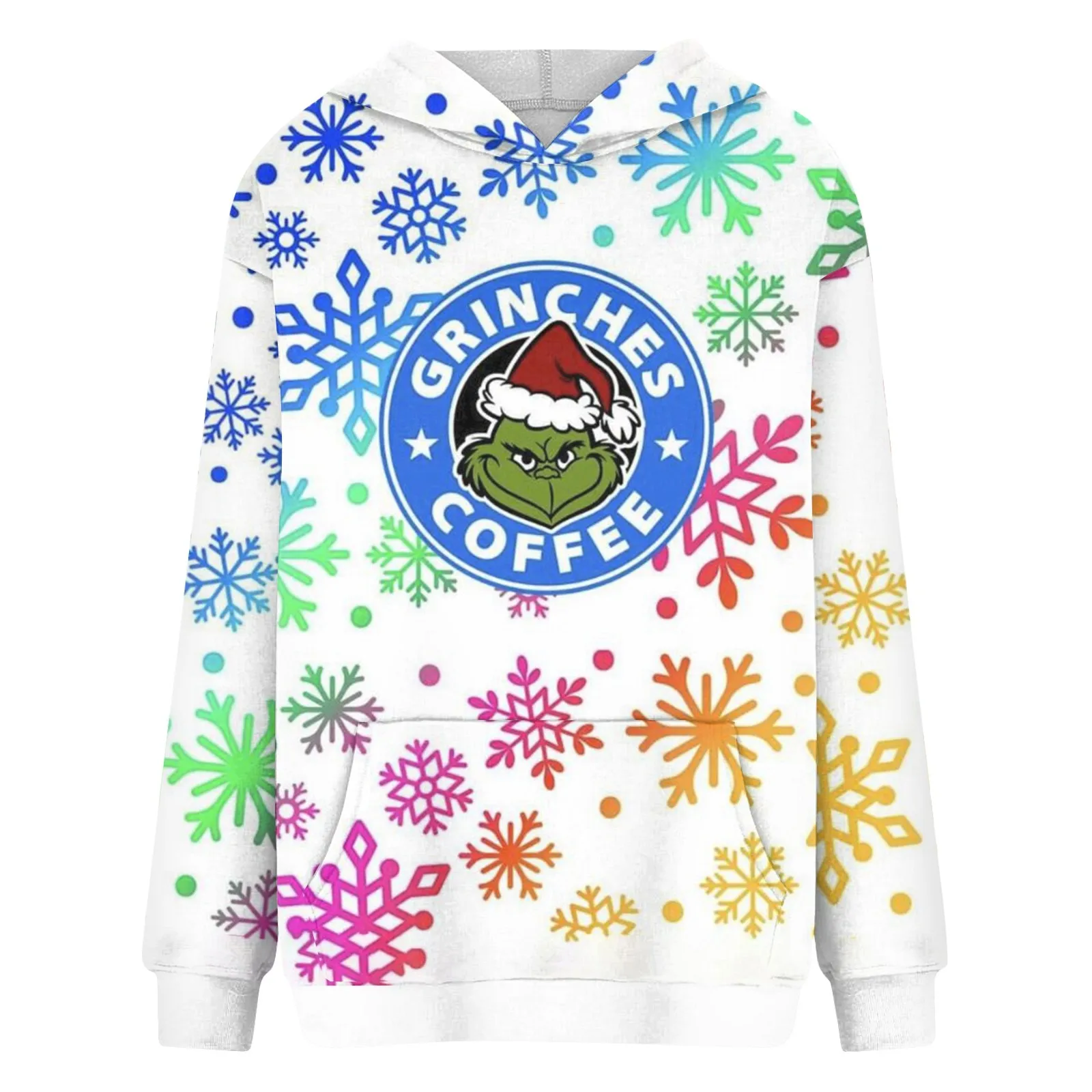 2024 Kawaii Christmas Print Hooded Pocket Sweatshirt Loose Comfortable Ladies\' Fashionable Long Sleeved Daily Casual Pullover