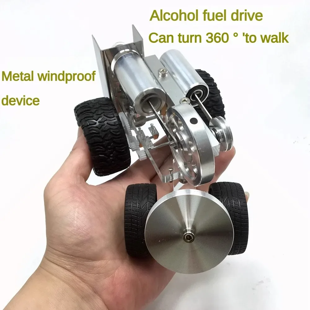 Stirling Engine Car Model Steam Trolley - DIY Steering Micro Generator Kit - Physics Experiment Educational STEM Toy