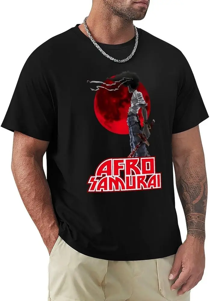 Afro Anime Samurai Shirt Men's Ventilation Comfortable Crew Neck Tee Top Youth Trend Versatile