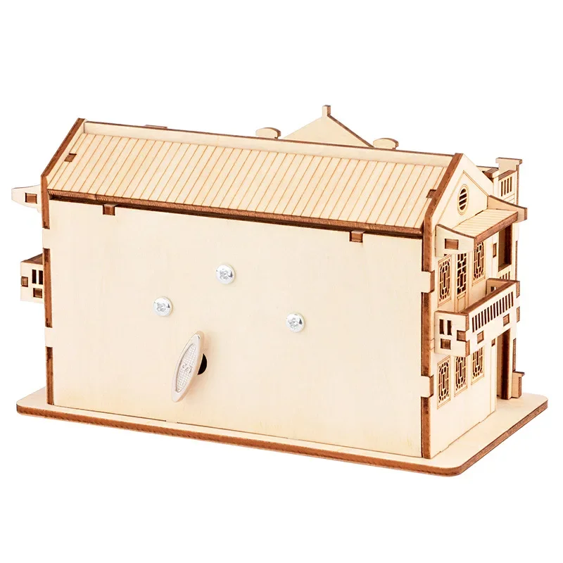 DIY Two-story Clockwork Music Box Assembly Model Wooden Three-dimensional Puzzle Toy Children's Puzzle