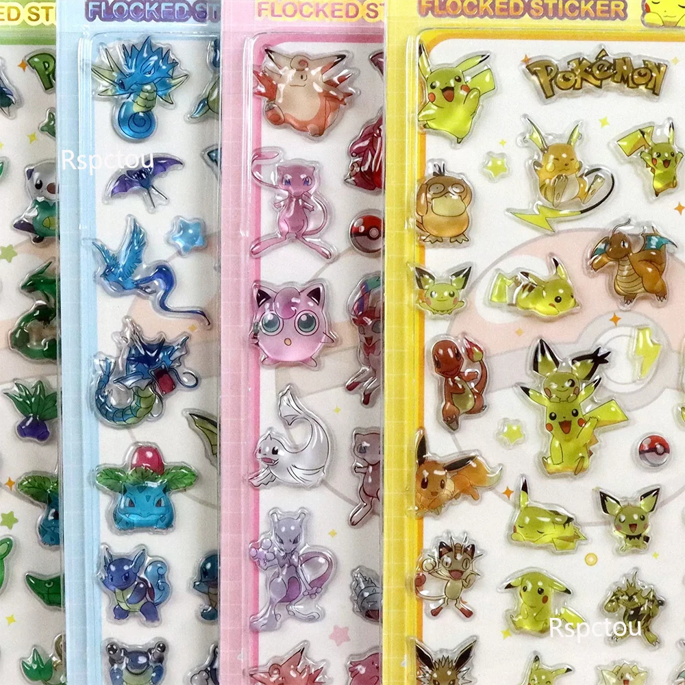 4pcs Cute Pokemon Pikachu Charmander 3D Relief Stickers Funny Anime Cartoon Puffy Reward Decals Suitcase Laptop Sticker Toy Gift