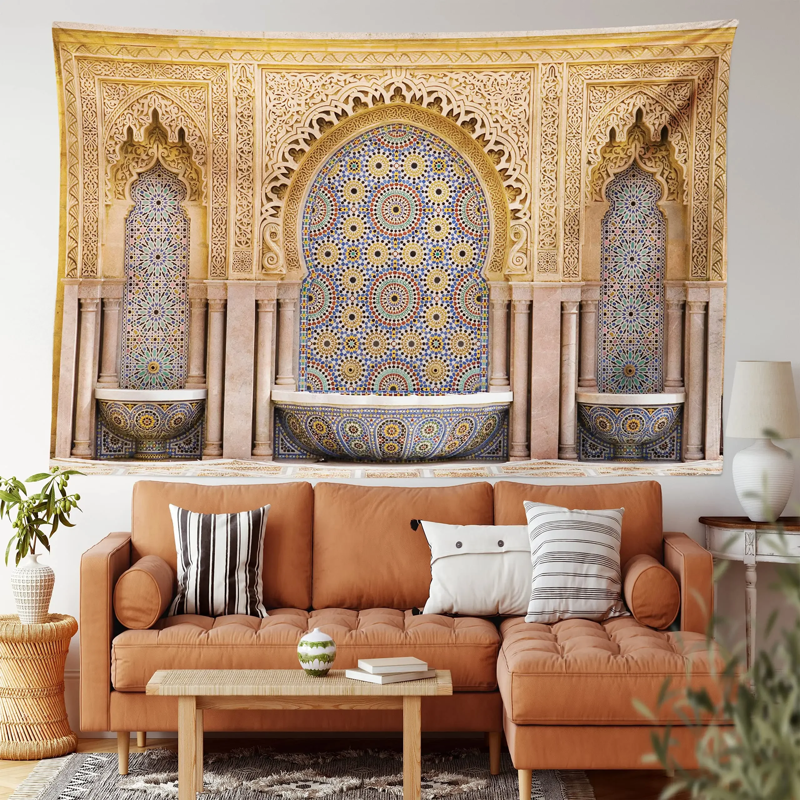 Moroccan Tapestry,Typical Moroccan Door To Old Medina Mediterranean Historical Arch Entrance Wall Hanging for Bedroom Livingroom