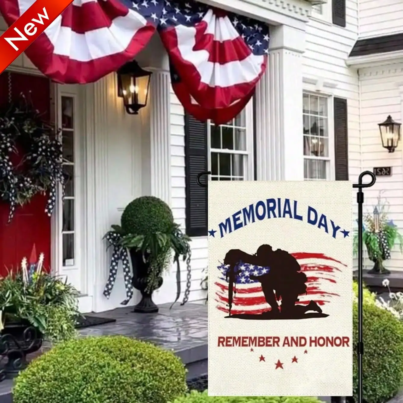 

Подарок ко Дню ветеранов: Двусторонний садовый флаг с изображением американского флага и солдатских ботинок, красно-бело-синий, полиэстер, ко Дню памяти