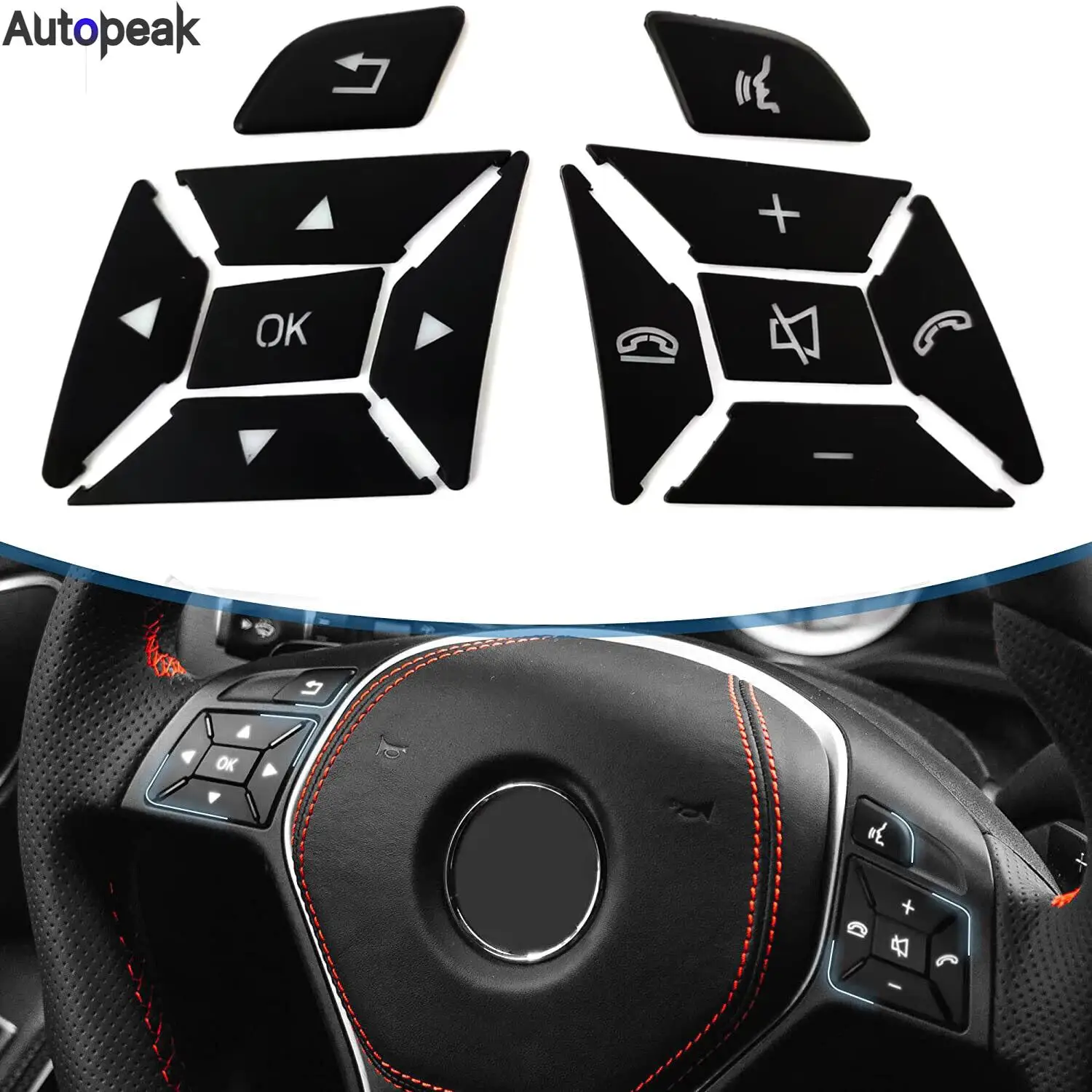 Car Parts 12Pcs Steering Wheel Button Trim Kits Cover For Mercedes-Benz A B Class 2012 2013 2014 ML GL Class 2012 2013 2014 2015