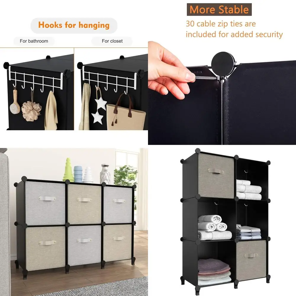 

Compact 6-Cube Organizer Cabinet with Metal Frame, Ideal for Kids' Rooms, Closets, and Bathrooms - 11.8 Cubes in Black
