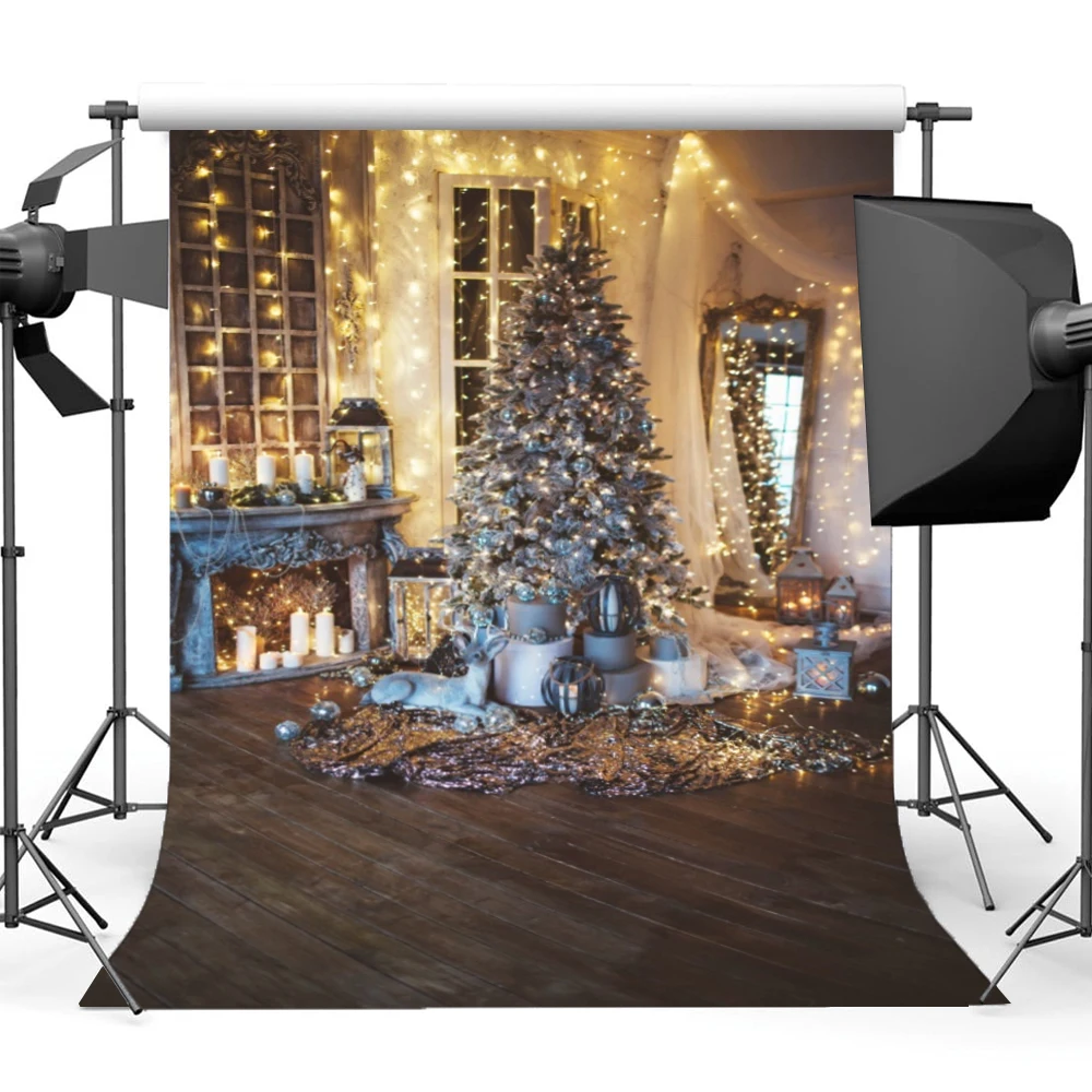 Christmas Background for Photography Indoor Xmas Tree Gift Fireplace Family Holiday Party Decoration Backdrop Photo Studio Props