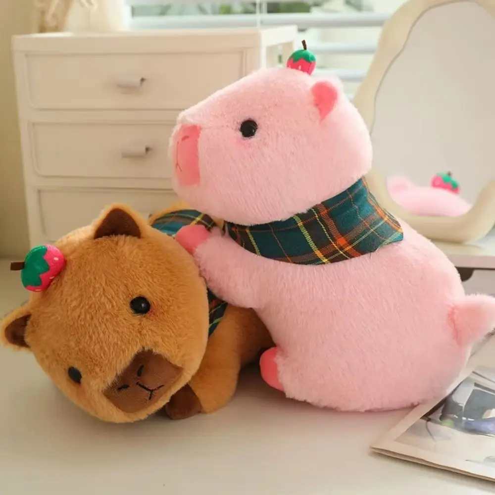 

Stretchable Capybara Plush Toy Soft Strawberry Headwear Simulation Capybara Toy PP Cotton Cute Stuffed Capybara Doll
