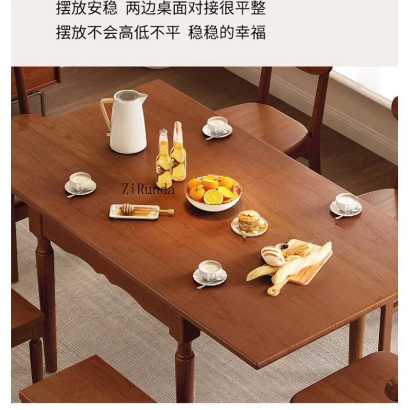 طاولة طعام مربعة قابلة للطي من الخشب الصلب على طراز العصور الوسطى وكرسي مزيج حديث وبسيط منزلي على الطراز الكريمي الشمالي #6