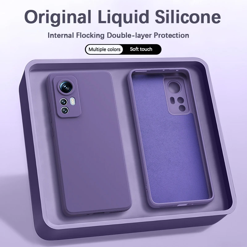 Flüssiges Silikon Handyhülle für Xiaomi 12 Pro Lite 12S Pro Ultra 12X 12T Pro Mi12 5G Weiche Einfache Linsenschutz Rückseiten-Abdeckung Funda