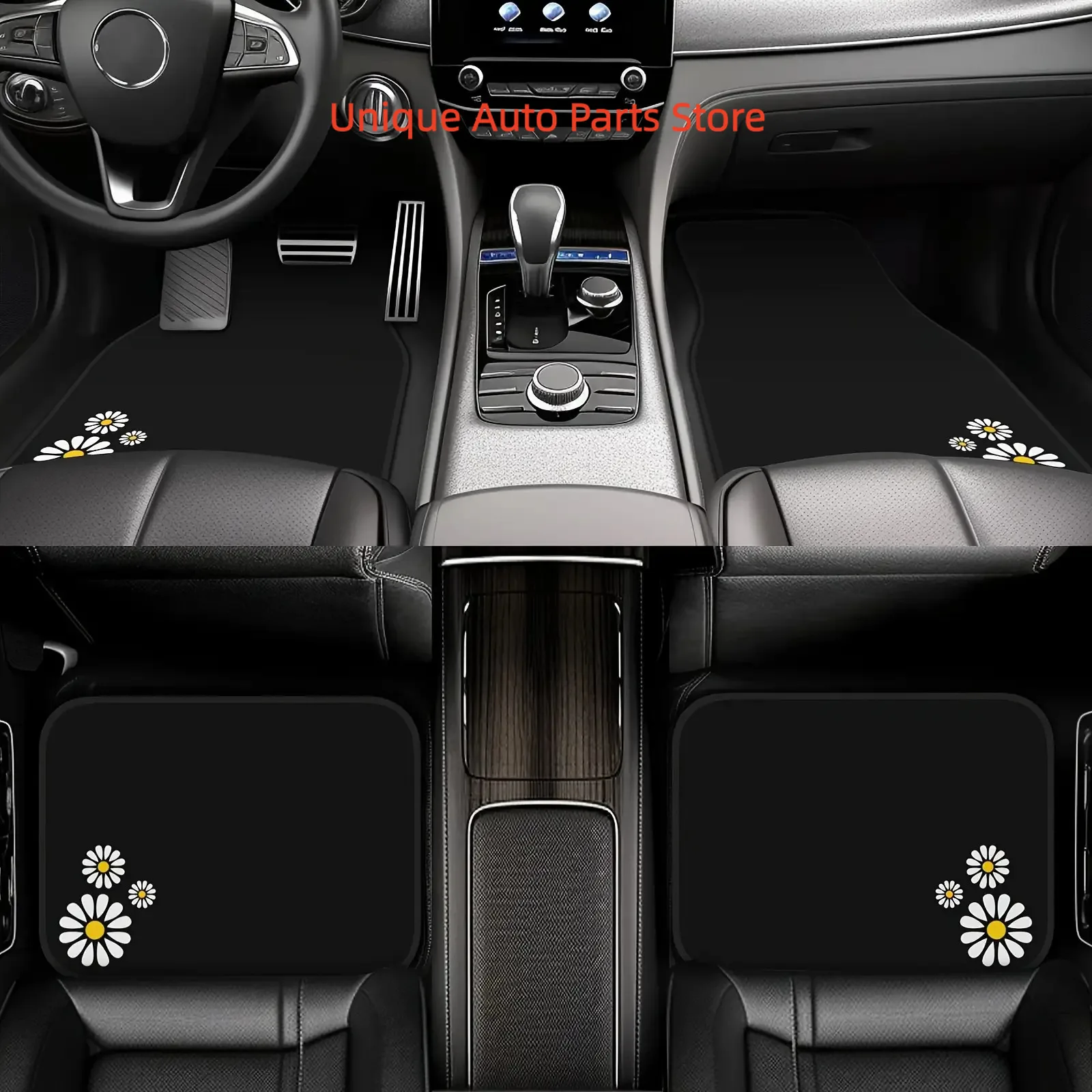 4pcs Daisy Flower Pattern Car Floor Mats, Easy to Clean, Suitable for All Models Accessories, Suitable for Sedans And SUVs, Styl