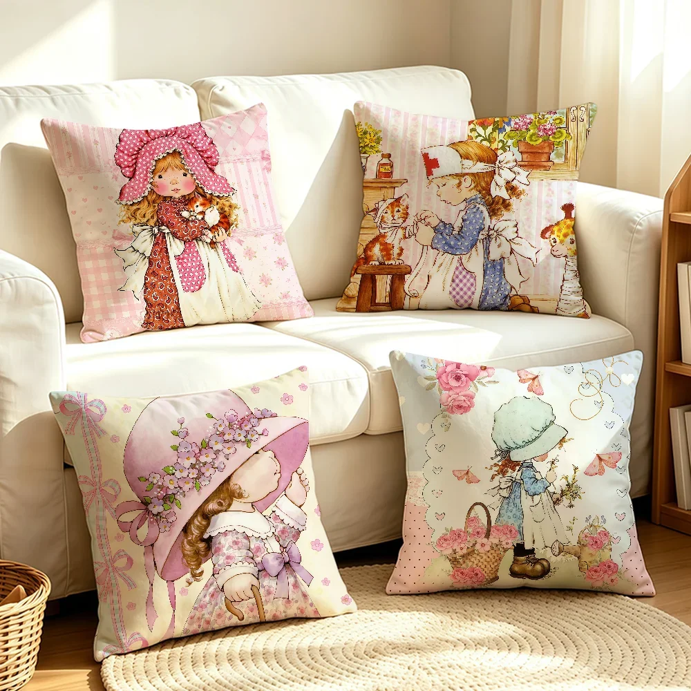 Art S-Sarah K-Kay-S Lovely Girl cushion cover Soft Smooth Pillow Case Hidden Zipper Washable Decorative Couch Office Gift