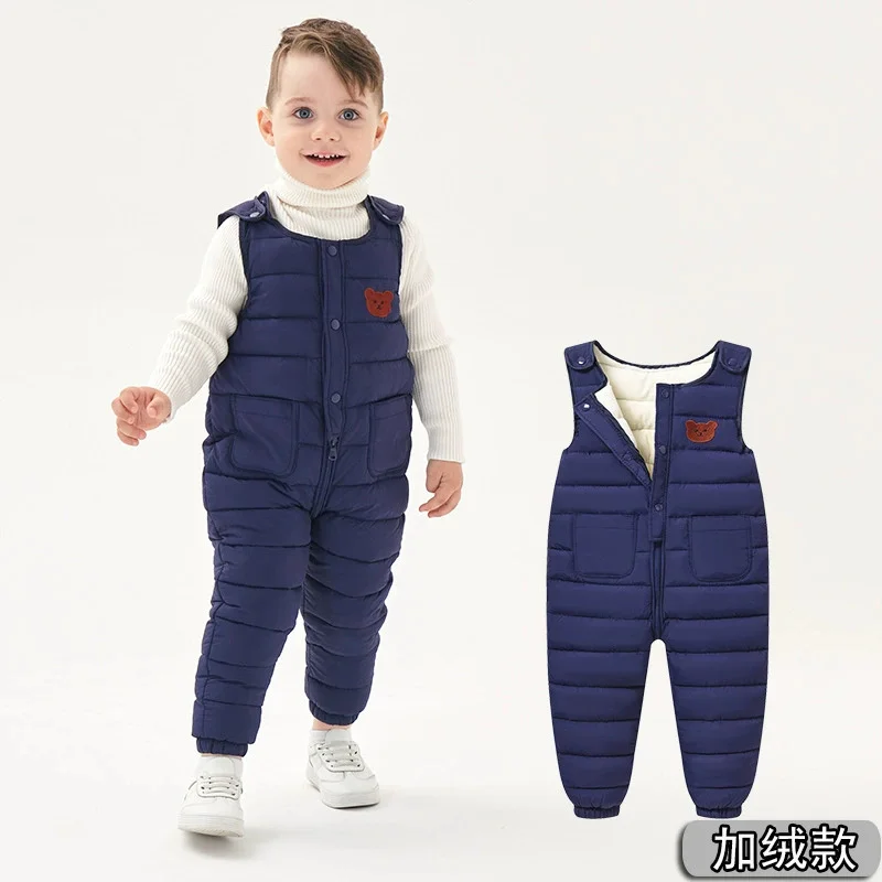 

Infant Toddler Fleece Overalls Boys Thickened Jumpsuit Winter Girls Cartoon Thermal Romper Children's BabyFashion Down Trousers