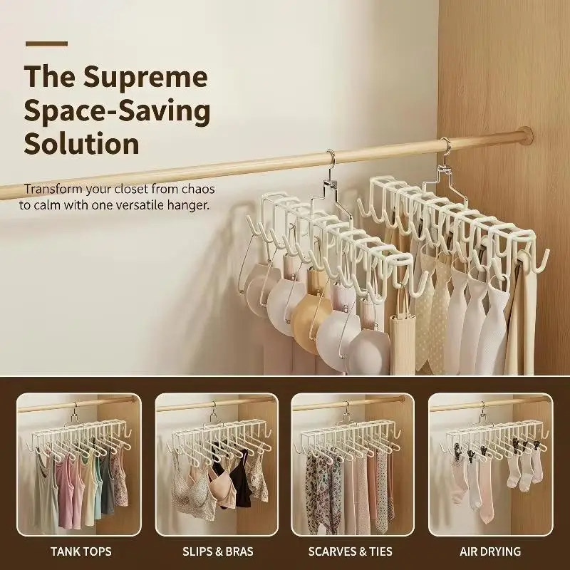1/2Pcs 360 Degree Rotating Multi Hook Hanger Space Saving Hanging Organizer For Bras Camisoles Scarves Home Closet Storage