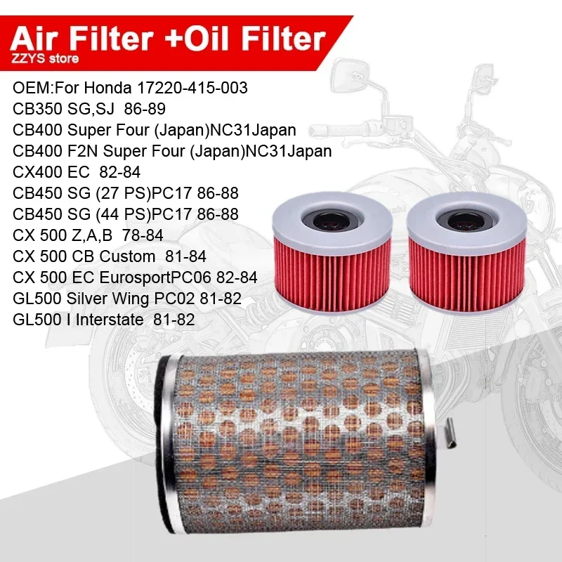 

Motorcycle Air Filters Cleaner & Engine Oil Filter For Honda CB450 CB450S CB450SG 27 44 PS PC17 1986-1988 CB 450 Silver Wing 500