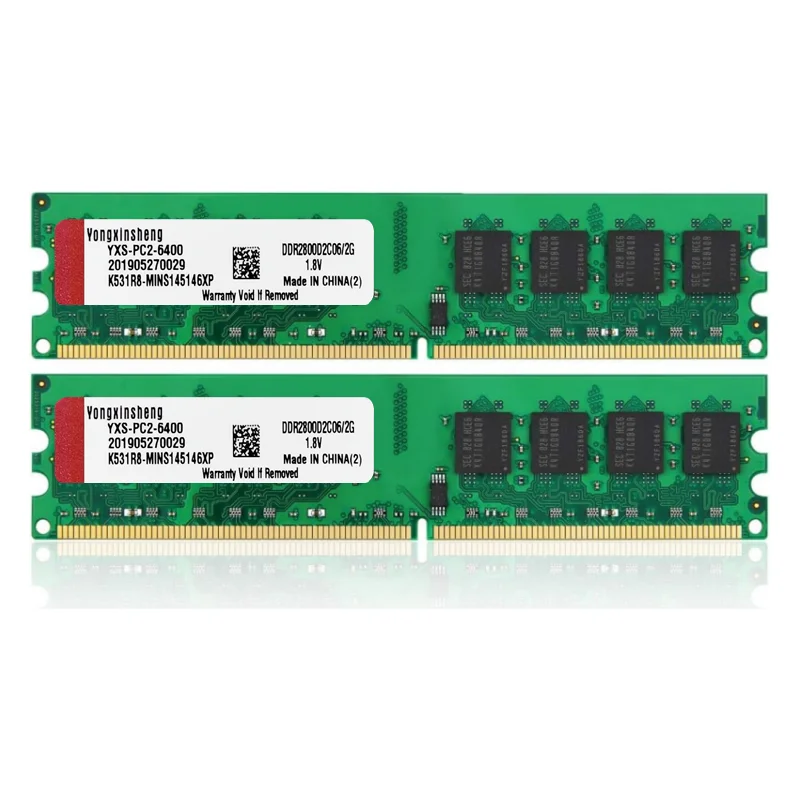 100 pieces 2GB kit Yongxinsheng PC2-6400 PC2-5300 Dimm DDR2 800mhz 667mhz Desktop 240pin 2-sides Memory RAM Random chips