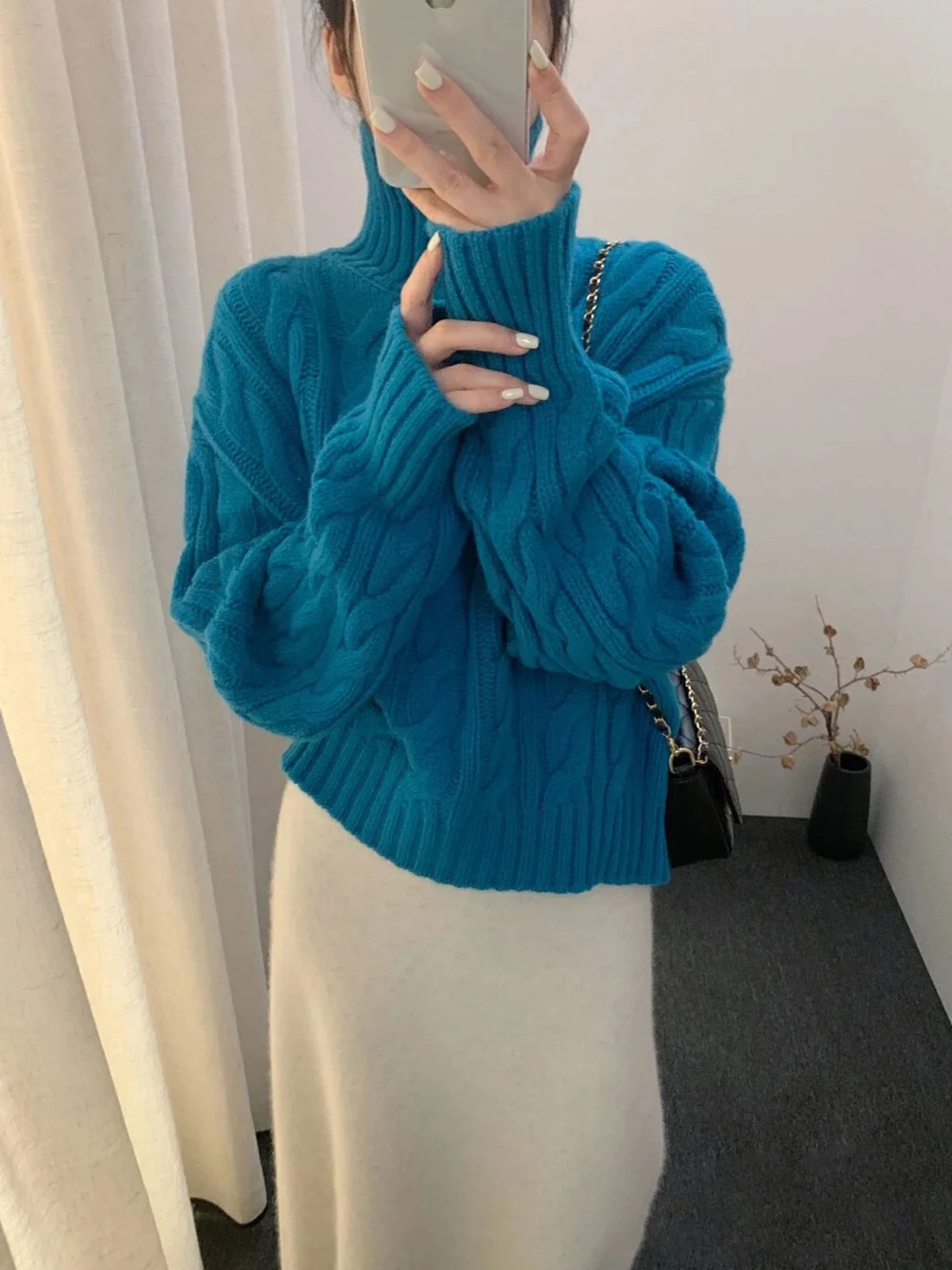 

Women 100% Merino Wool High Collar Knitted Thick Short Style Pullover Solid Color Casual Top Autumn Winter Comfortable Clothing