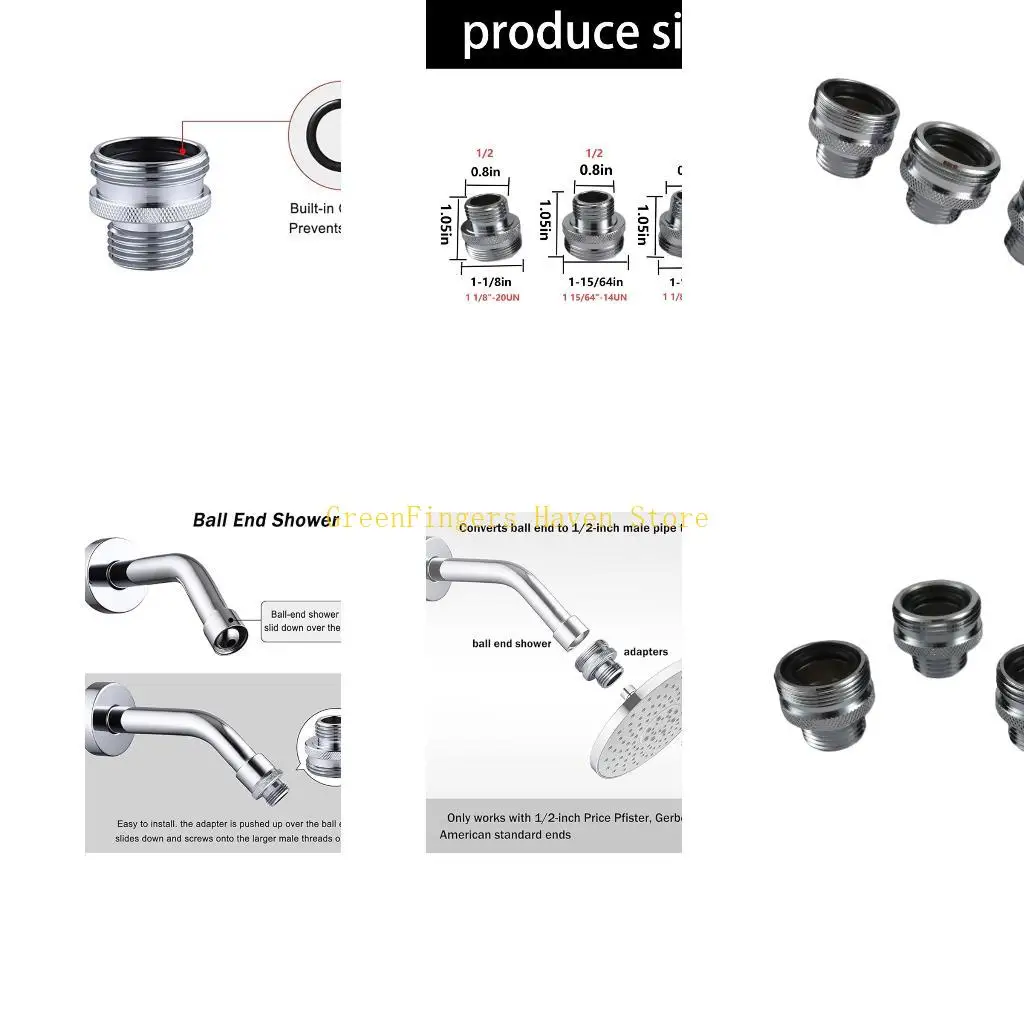 F68D 3Pcs Old Head to 1/2Inch Male Pipe Thread Copper Shower Ball Joint Adapter