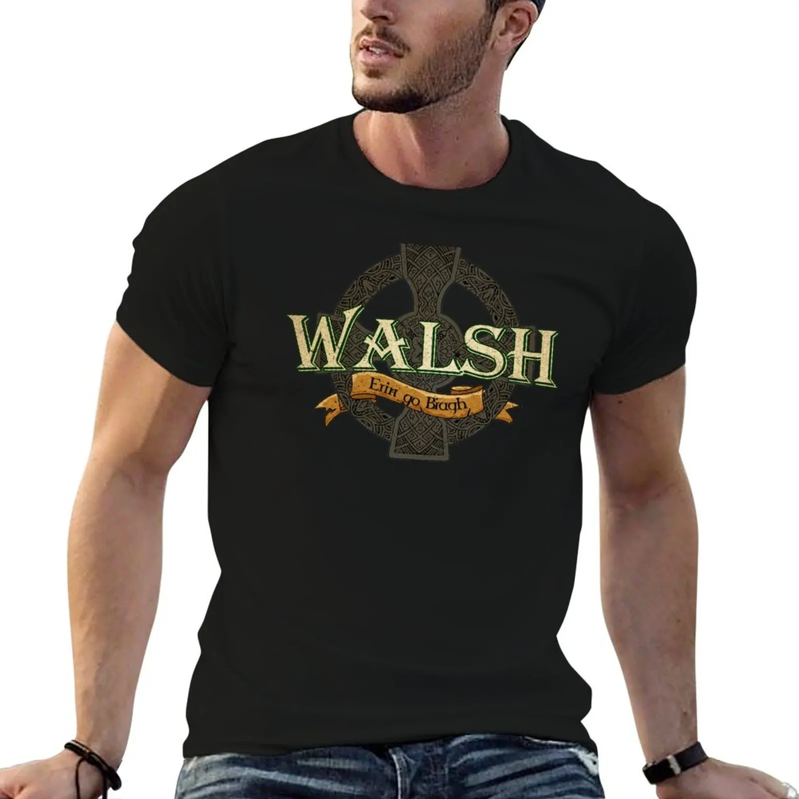 Apellido Irlandés Walsh |   Camiseta con nombre de familia irlandesa, camiseta de algodón para hombre, camisetas gráficas, camiseta de anime