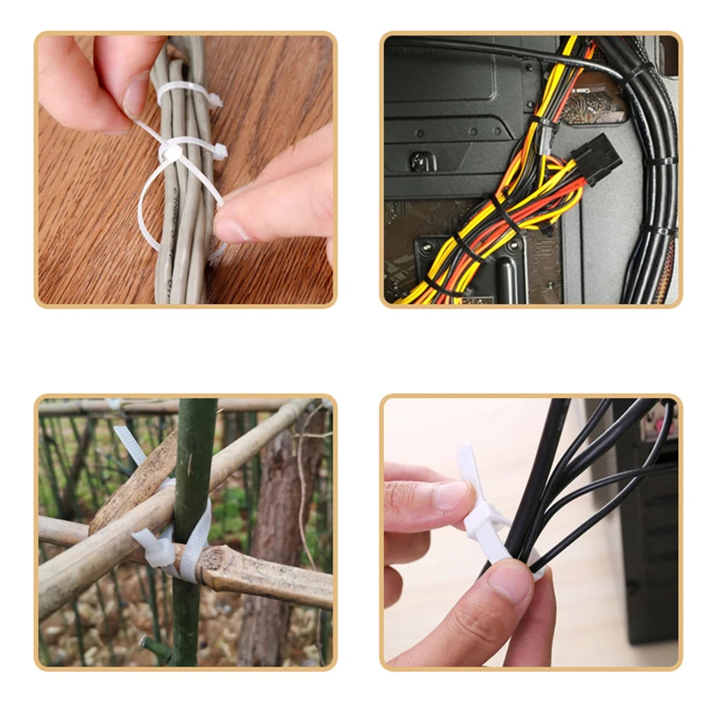 100 قطعة ربطات كابل قابلة للفصل البلاستيك الملون ربطات كابل قابلة لإعادة الاستخدام النايلون حلقة التفاف البريدي T نوع رباط للكابل سلك ضمادة التعادل #4