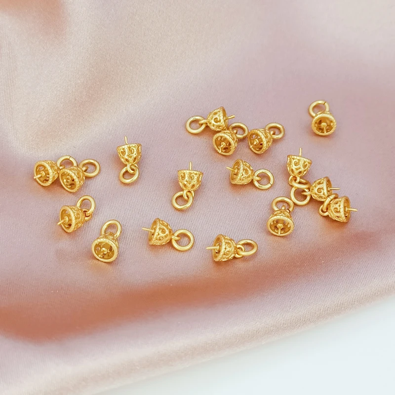 Vietnamese Sand Gold 18K Gold-encrusted Hollowed-out Flower Hat Cover Hanging Bracket Sticky Pearl Pendant DIY Handmade Jewelry
