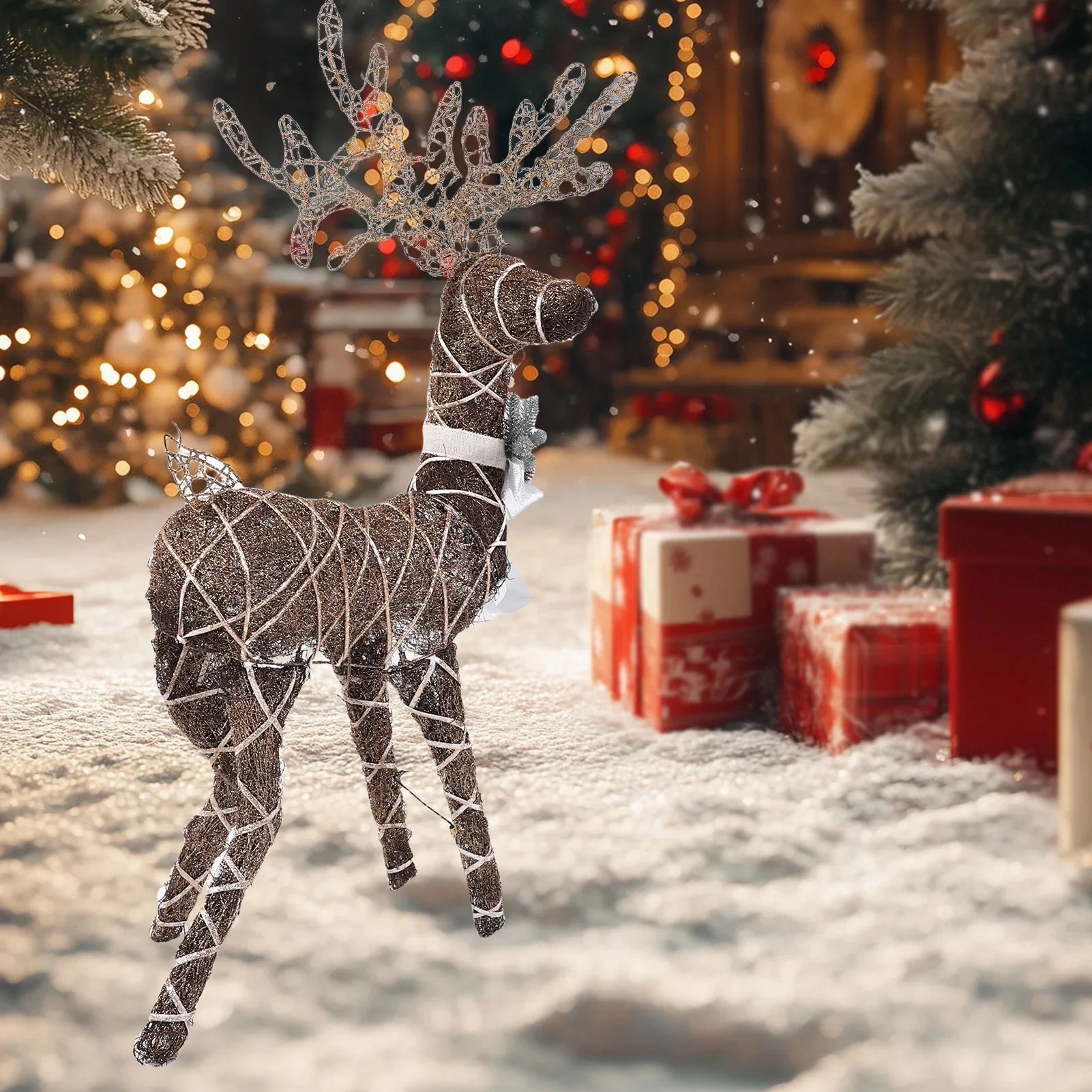 

Xmas 3D Gold Reindeer Decoration - Iron Rattan, for Indoor/Garden/Yard/Lawn Outdoor Use