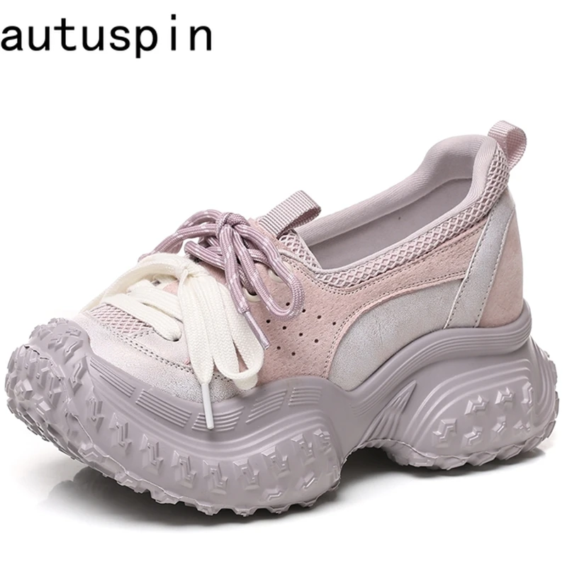 

Autuspin Double Cross-tie Women Fashion Shoes Ladies Genuine Leather Mixed Colors Leisure Sneakers New Arrival Woman Winter Shoe