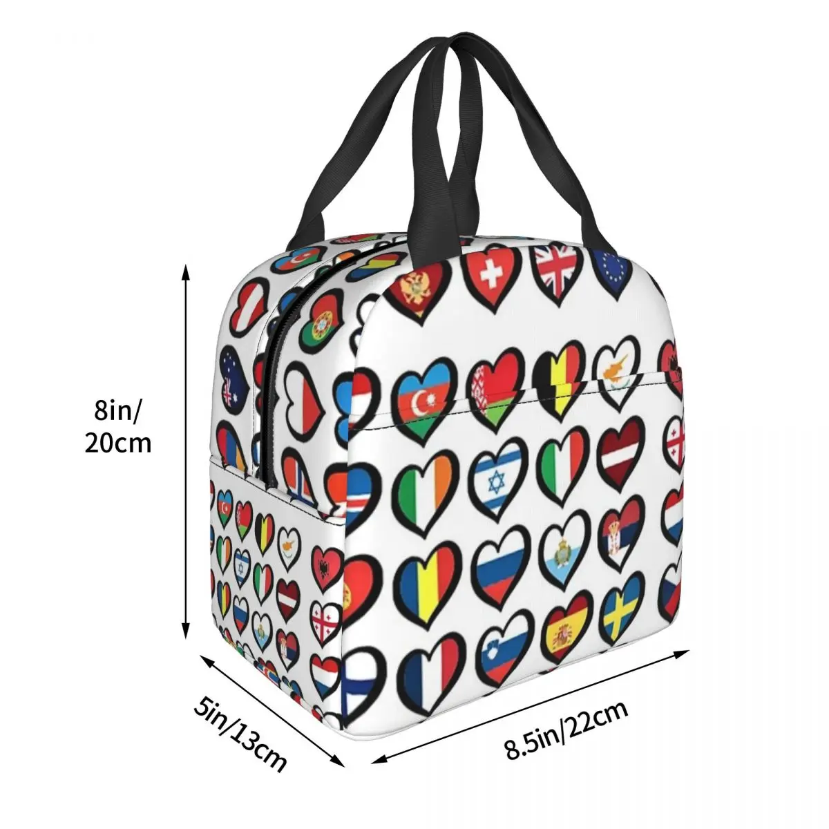 Eurovision Song Contest Flags Hearts Lunch Bags Insulated Bento Box Portable Lunch Tote Resuable Picnic Bags for Woman Girl Work