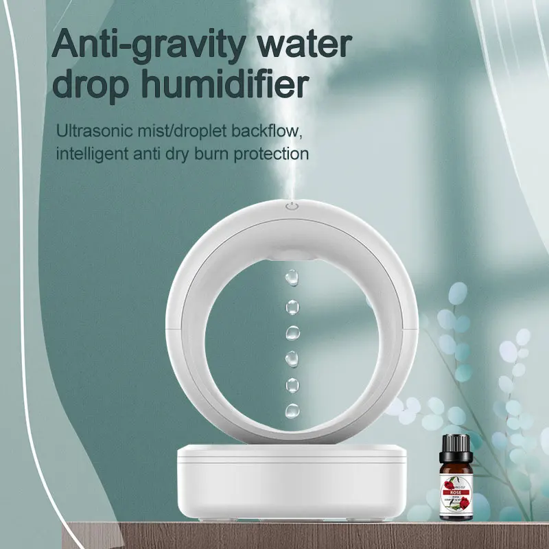 USB Portable Humidifier 680ml White Light Anti Gravity Water Drop Essential Oil Essence, Suitable For Bedroom And Home Office