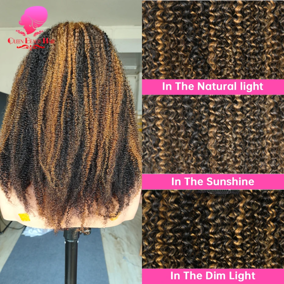 250 Dichte Afro Kinky Curly Halbperücke, doppelt gezogen, klebefrei, Echthaar, Remy Highlight Vietnamesische Echthaarperücke – Detail 9