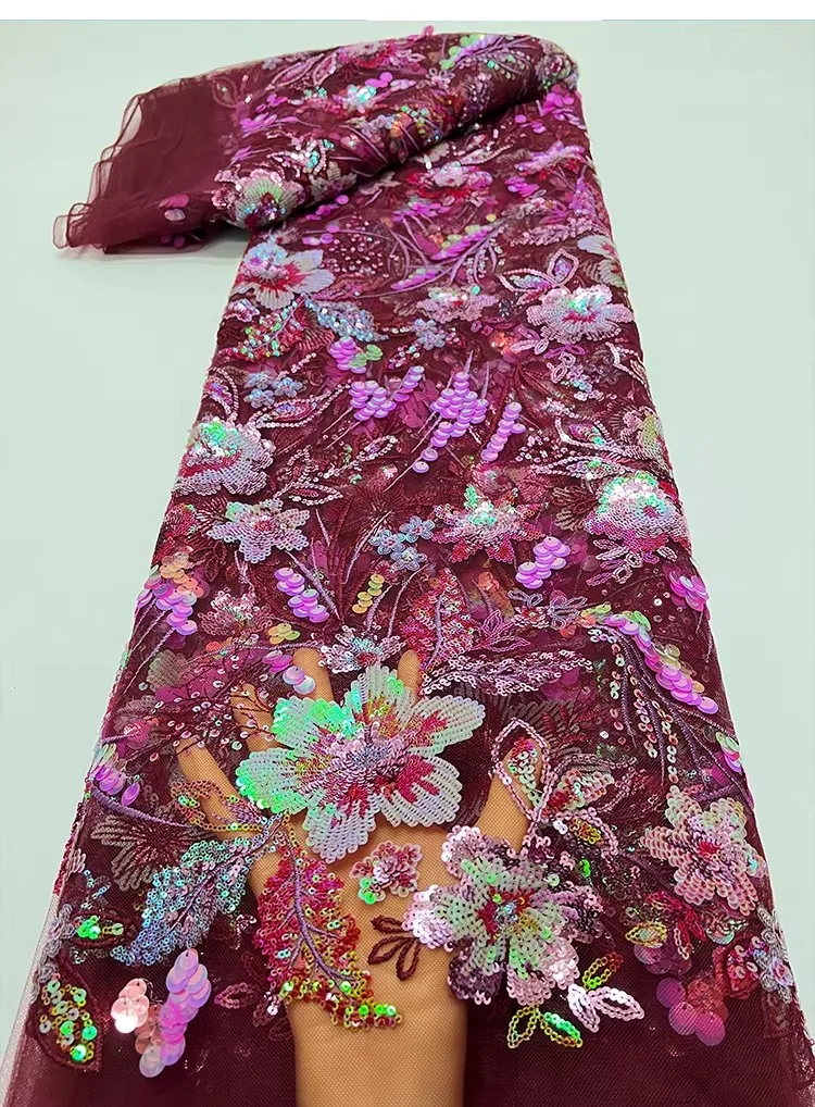 

2yard Luxury Small bead sequin embroidery fabrics for clothing New mesh tissus Evening gown dress fabric
