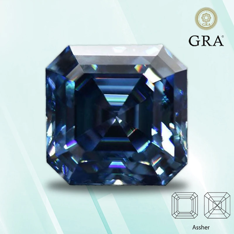 

Moissanite Stone Asscher Cut Sapphire Blue Color Top Quality with GRA Certificate for Charms Jewelry Making Necklace Materials