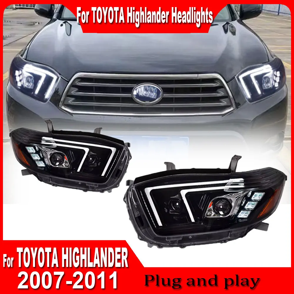 

2pcs LED Headlight Assembly for Toyota Highlander 2007 2008 2009 2010 2011 Headlights Dynamic Turning Head Lights Plug and Play