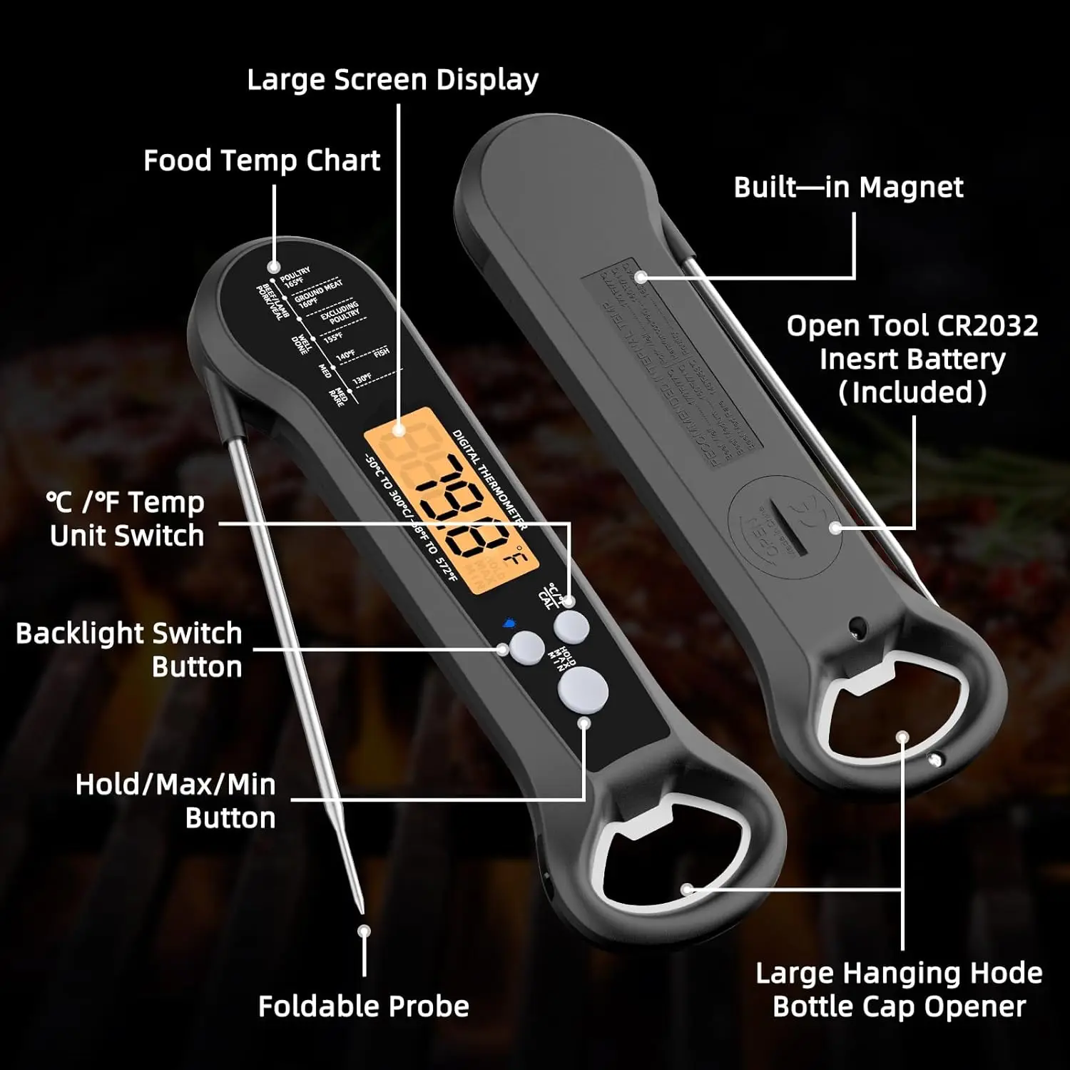 Accessoires de cuisine thermomètre alimentaire outils de cuisine numériques mesure de température rapide BBQ Grill huile thermomètre à viande étanche