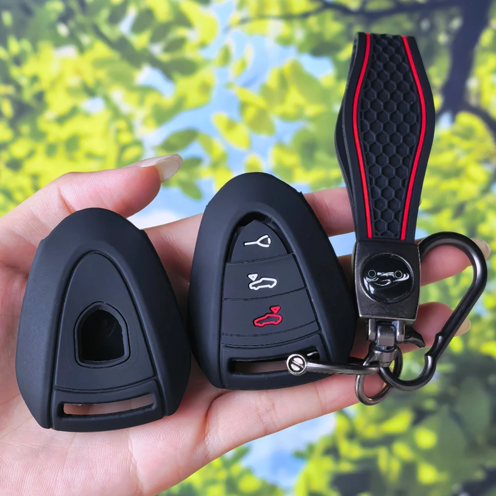 Abrasion‑Resist Silicone Fob Cover With Keychain For Porsche 911 997 Boxster 987 Cayman 3‑Button Car Remote Key Protector Shell