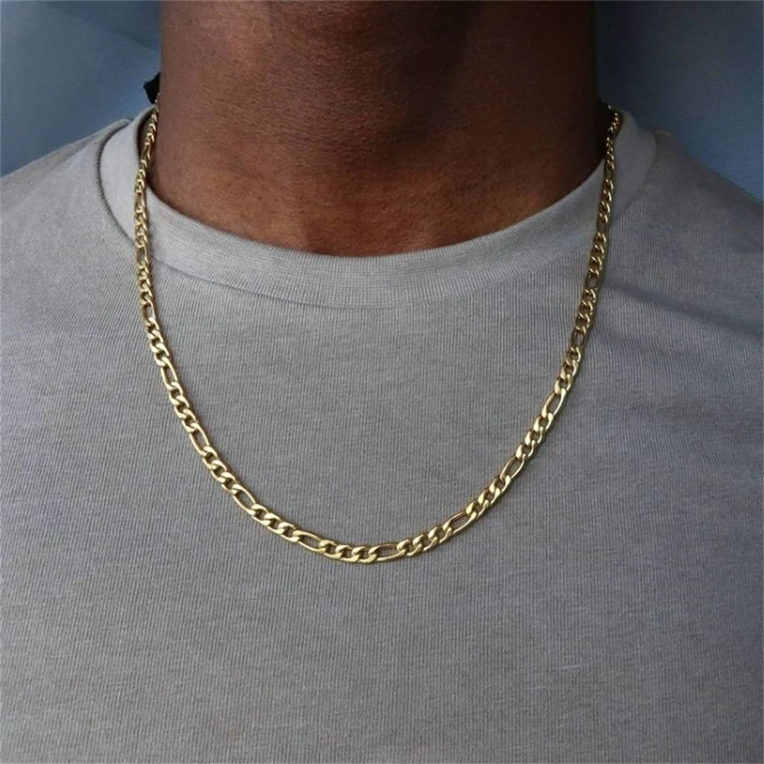 Fashion New Figaro Chain Necklace Men\'s Punk Silver Color Stainless Steel Long Necklace Men\'s Hip Hop Jewelry Gift
