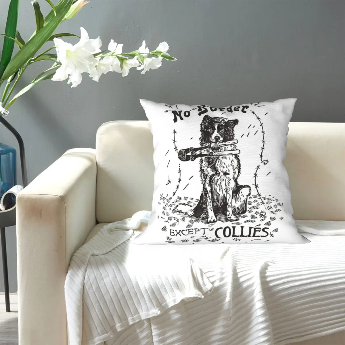 No Border Except Collies Square Pillowcase Pillow Cover Cushion Zip Decorative Comfort Throw Pillow for Home Bedroom
