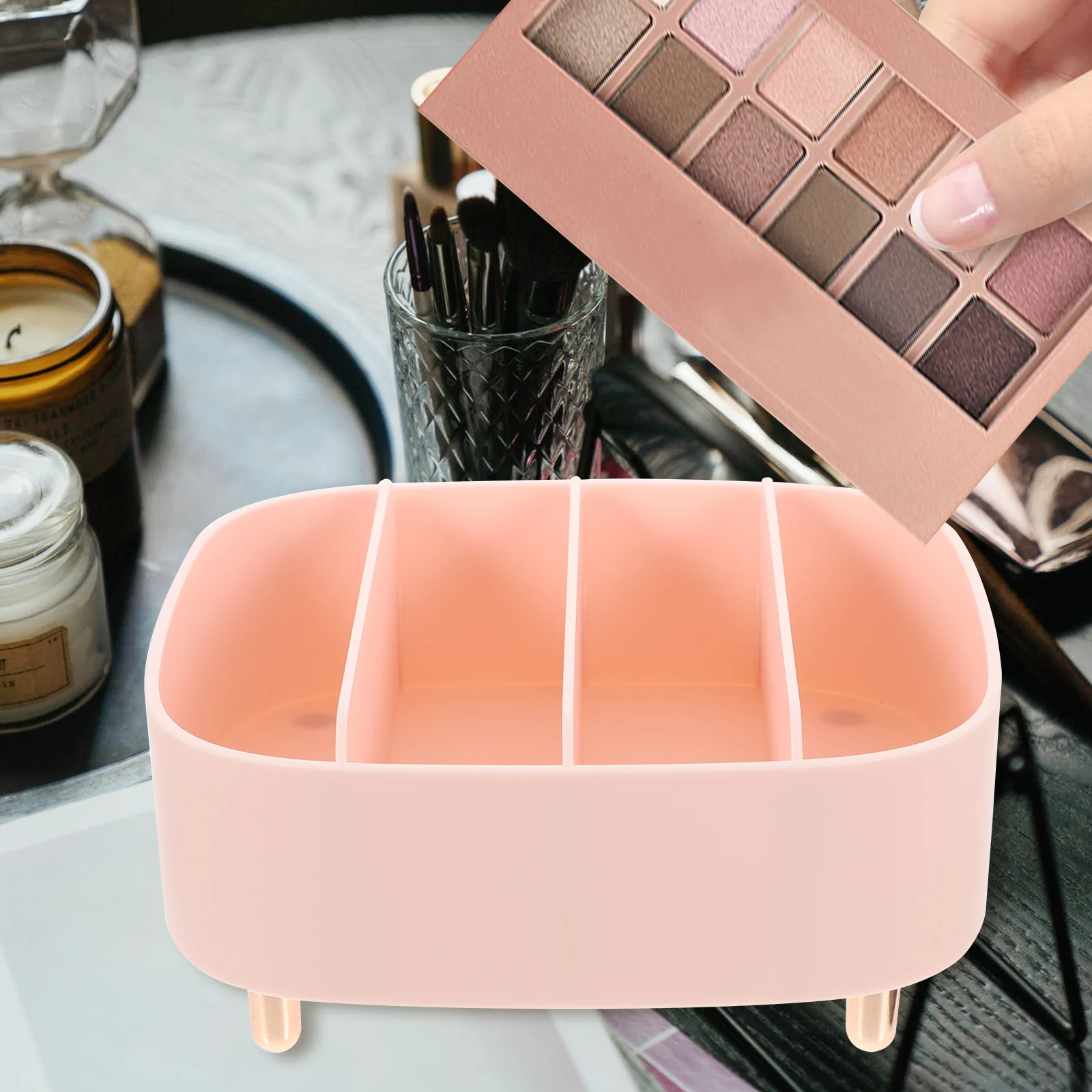 

Eyeshadow Organizer Box with Dividers Multi-Functional Desktop Storage for Makeup Palettes Cosmetics Holder Vanity Organizer