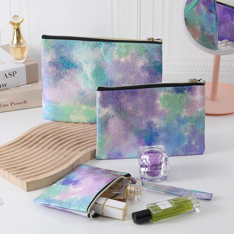 Colorful Laser Waterproof PU Gradient Cosmetic Bag New Minimalist Wash Bag Fashionable Portable Multifunctional Makeup Bag