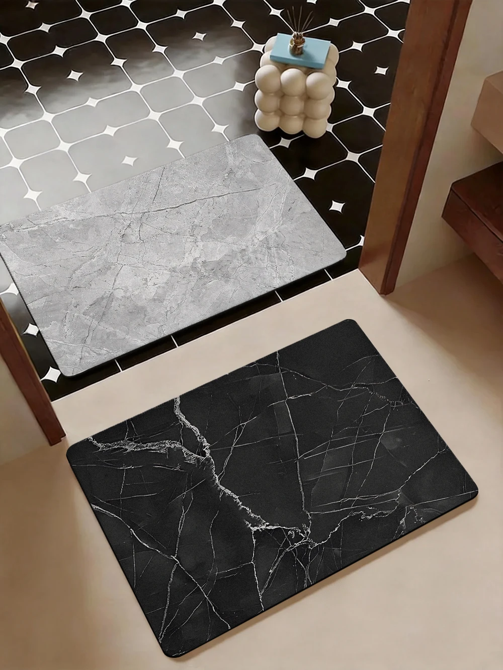 Stone Texture Diatomite Bath Mat Fast-Drying Water-Absorbent Rug for Bathroom Home Use