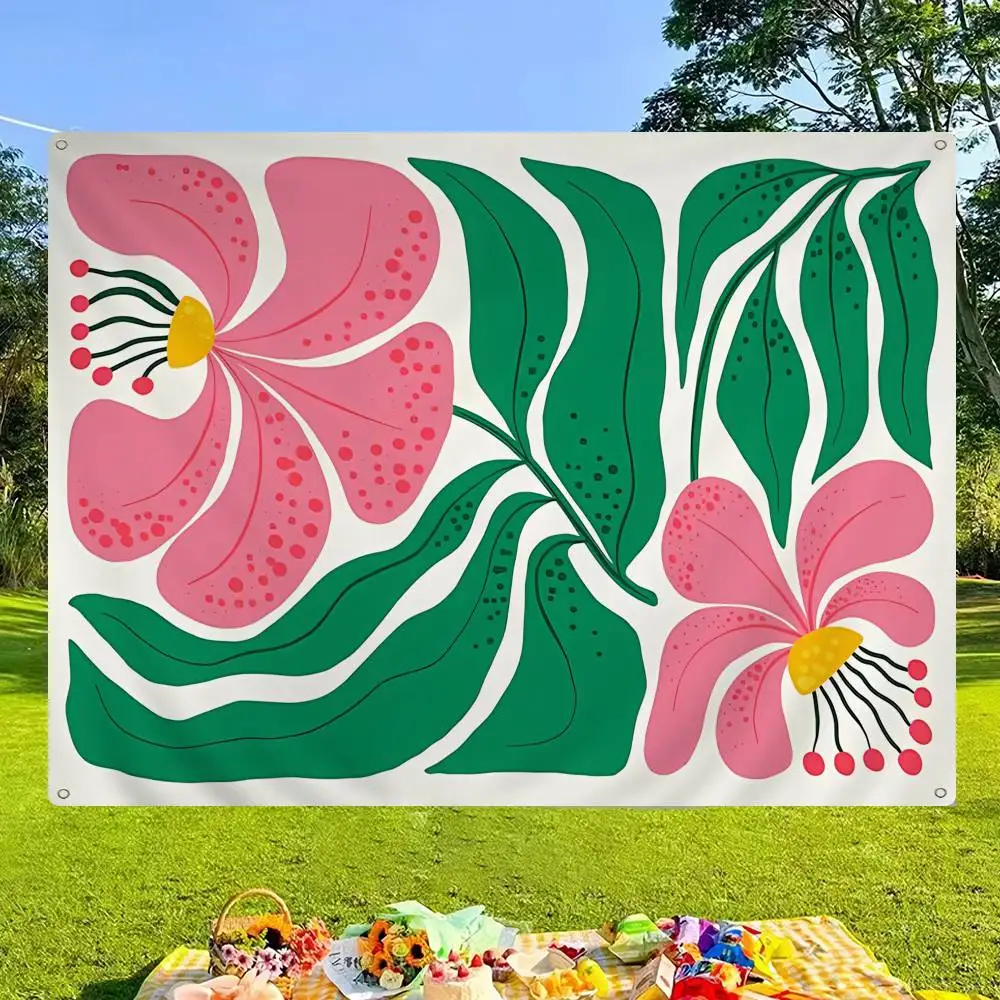 Abstract Floral Art Creative Pattern Hanging Flag Polyester Printed Banner Hand Pulled Flag