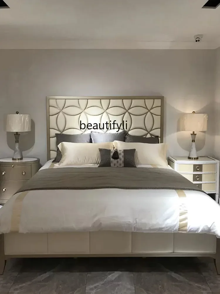 Q181 American Light Luxury Solid Wood High Back French Style Princess Bed Simple Modern Master Bedroom Double Bed