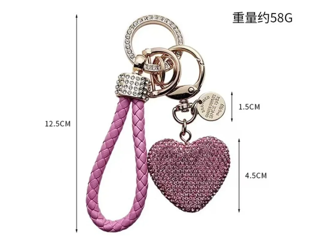 Clay Diamond Full Diamond Love Key Chain Studded Leather Rope Heart-shaped Car Bag Pendant Women Exquisite Gift Accessories