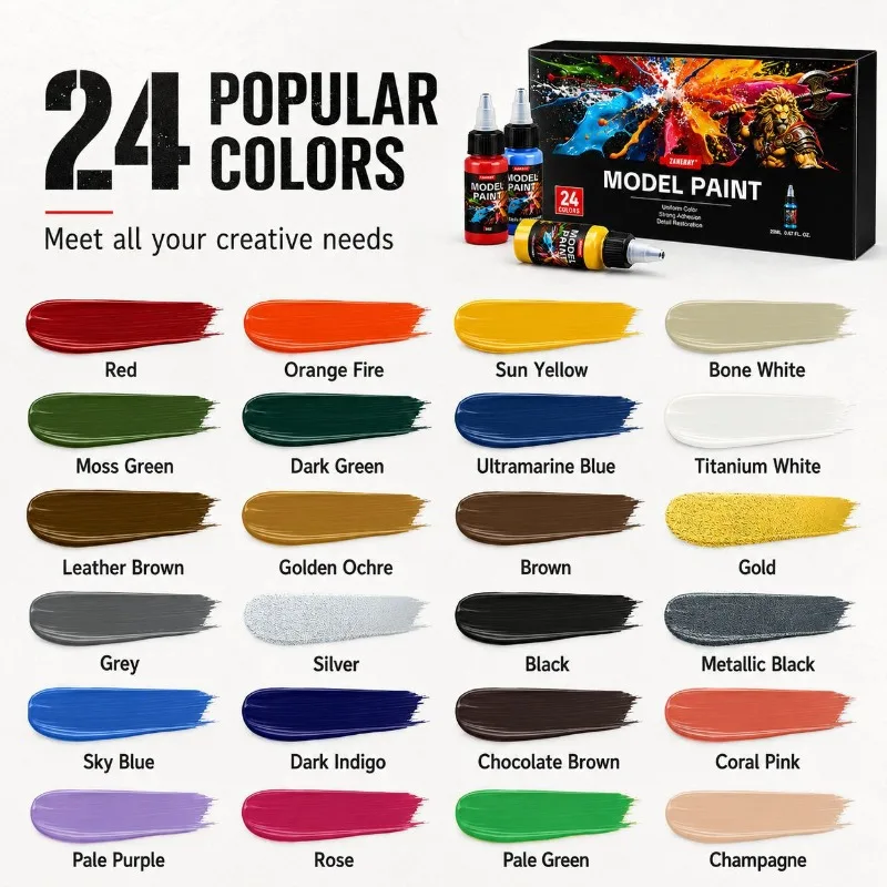 24 Colors 20ml Model Acrylic Paint Set With Brushes Miniature Pigment for Hand Painting Airbrush Spraying Hobby DIY Supplies