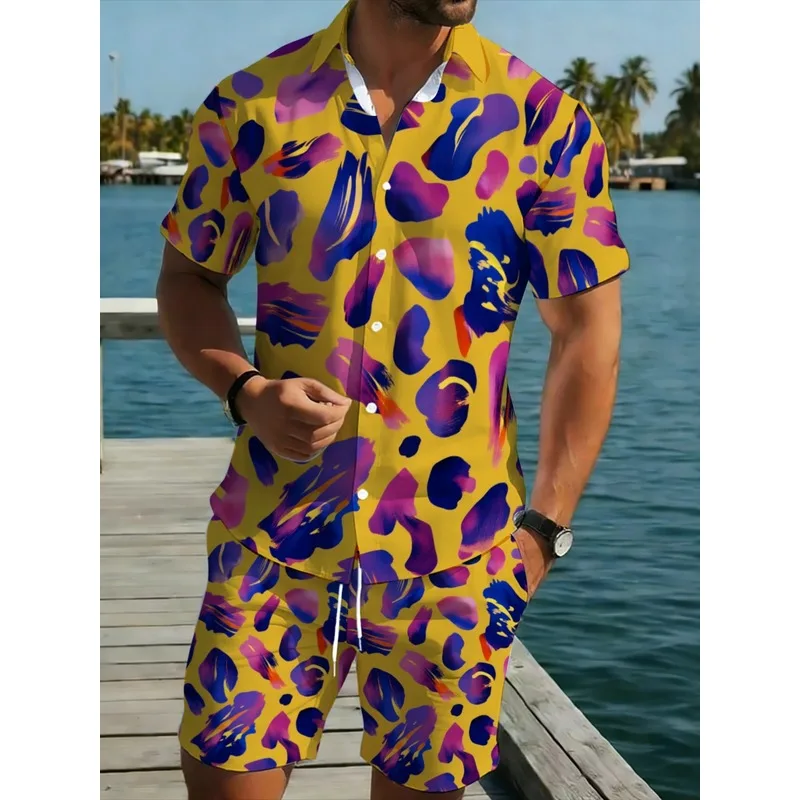 Conjunto de camisa y pantalones cortos a juego para hombre, con estampado, tela suave y cómoda, ideal para salidas a la playa y reuniones en el patio trasero
