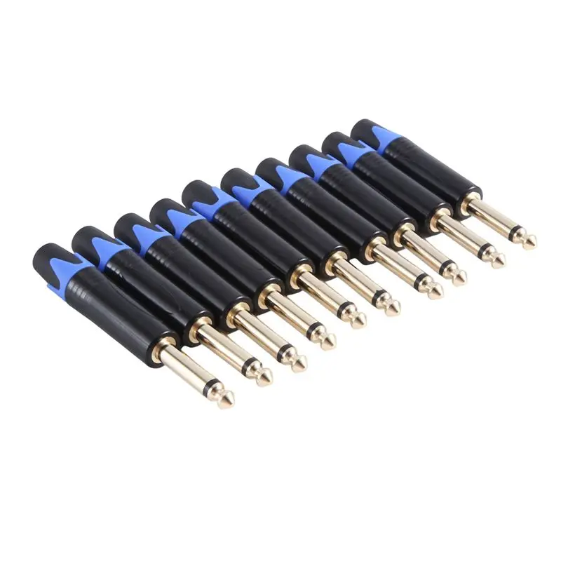 ABUL-Gold Plating 10Pcs Plug Mono Professional 2 Pole 6.35Mm 6.5Mm Stereo Jack Plug 6.35Mm Jack Blue Durable Easy To Use