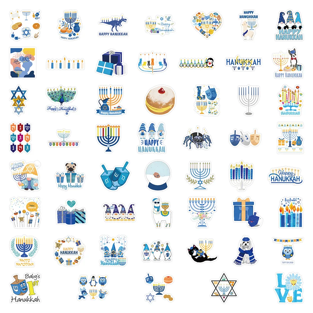 10/30/50PCS Hanukkah Stickers Cartoon Graffiti Sticker Scrapbook Luggage Laptop Phone Guitar Car Bike Skateboard Decoration Toy